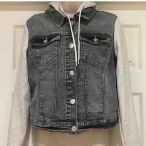 Wallflower Gray Denim Jacket with Light Gray Hoodie Sleeves